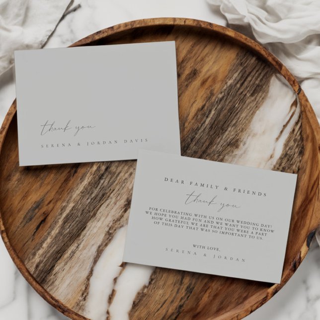 Cartões de agradecimentos de Casamento Azul de Pra (Simple Dusty Silver Blue Wedding Thank You Card)