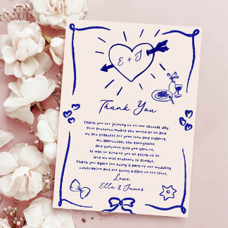 Cartões de agradecimentos De Casamento Azul Desenh