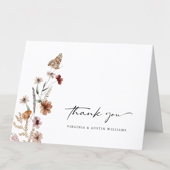 Cartões de agradecimentos de Casamento Boho Branco (White Boho Floral Wedding Thank You Card with Butterfly by Painted Paperie
)