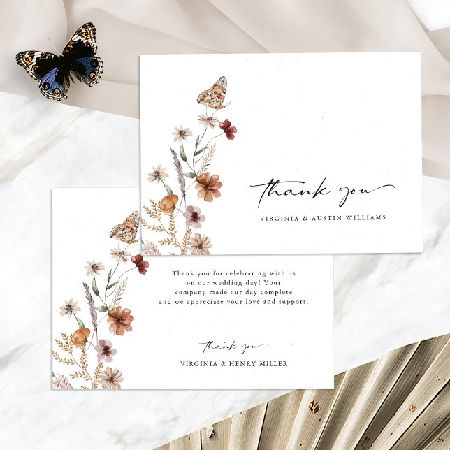 Cartões de agradecimentos de Casamento Boho Branco (White Boho Floral Wedding Thank You Card with Butterfly by Painted Paperie
)