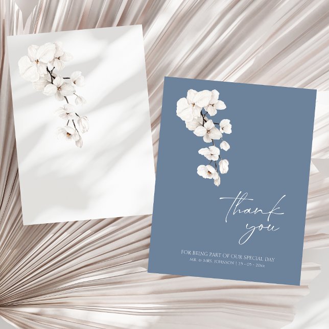 Cartões de agradecimentos de Casamento com Orquíde (Modern Dusty Blue Orchids Wedding Thank You Card)