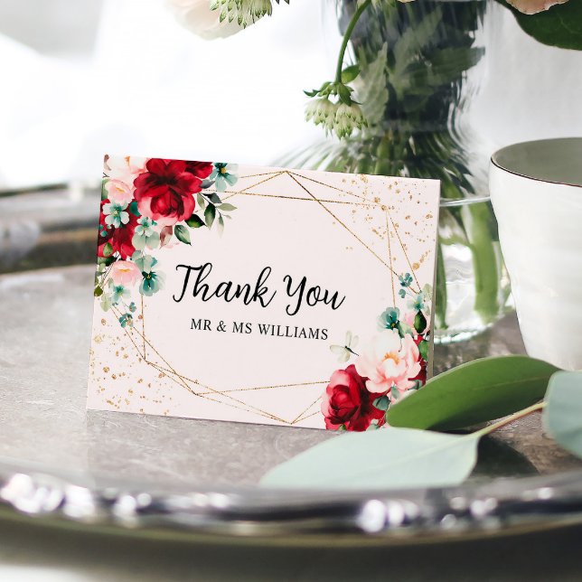 Cartões de agradecimentos de Casamento com rosa ve (Criador carregado)