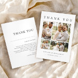 Cartões de agradecimentos de Casamento de Colagem<br><div class="desc">Capture a magia do seu dia especial com o Cartões de agradecimentos de Casamento de Colagem de Fotos Moderna, com um layout elegante para 4 fotos acalentadas. Sua elegante design a preto-e-branco com tipografia limpa e mínima destaca lindamente sua mensagem sincera da noiva e do noivo. Fácil de personalizar, este...</div>