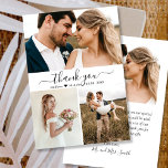 Cartões de agradecimentos de Casamento de Colagem<br><div class="desc">Cartão de Colagem Fotográfica 3 Elegante, Moderno Casamento "Obrigado". modelo de cartões de agradecimentos de casamento com três (3) fotos na frente e uma (1) foto na parte traseira. Apresentando um texto "Obrigado" em uma letra suave, escrita em letras tipográficas, com letra preta, em fundo branco. Personalize os nomes e...</div>
