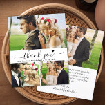 Cartões de agradecimentos de Casamento de Colagem<br><div class="desc">Orçamento, Mínimo Moderno Elegante "Obrigado" Script 3 Foto Colagem Casamento Obrigado Personalizado Cartão Mínimo de barato. modelo de cartões de agradecimentos de casamento com quatro fotos na frente e uma foto na parte traseira. ***POR FAVOR, NOTE! *** O PAPEL ORÇAMENTAL/FLYER É MAIS FINO DO PAPEL. *** ATUALIZE O PAPEL PARA...</div>