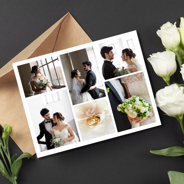Cartões de agradecimentos de Casamento de Colagem  (Elegant Photo Collage Wedding Thank You Card)