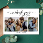 Cartões de agradecimentos de Casamento de Colagem<br><div class="desc">Elegante Cartões de agradecimentos De Casamento Da Colagem De Fotos Do Script 3 Da Caligrafia Moderna. modelo obrigado na moda com 3 fotos na frente com o texto "Obrigado" em uma risca branca, com letras de tipografia tipográficas, com letra de cauda de swash. Placa de dois lados na foto de...</div>