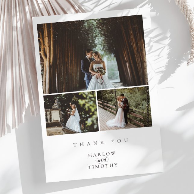 Cartões de agradecimentos de Casamento de Foto Ele (Minimalist 4 Photo Wedding Thank You Card)