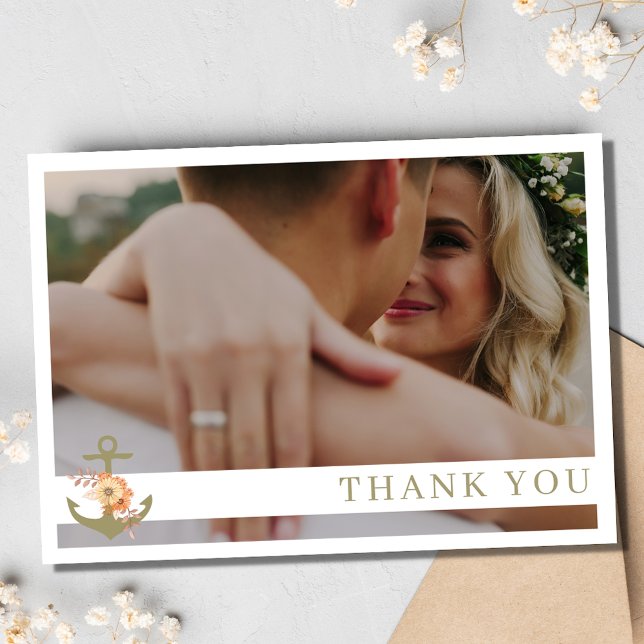 Cartões de agradecimentos de Casamento de Foto em  (Boho Nautical Beach Photo Wedding Thank You Card)