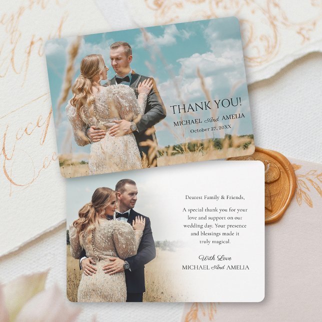 Cartões de agradecimentos de Casamento de Foto Min ( Minimalist 2 Photo Wedding Thank You Card)