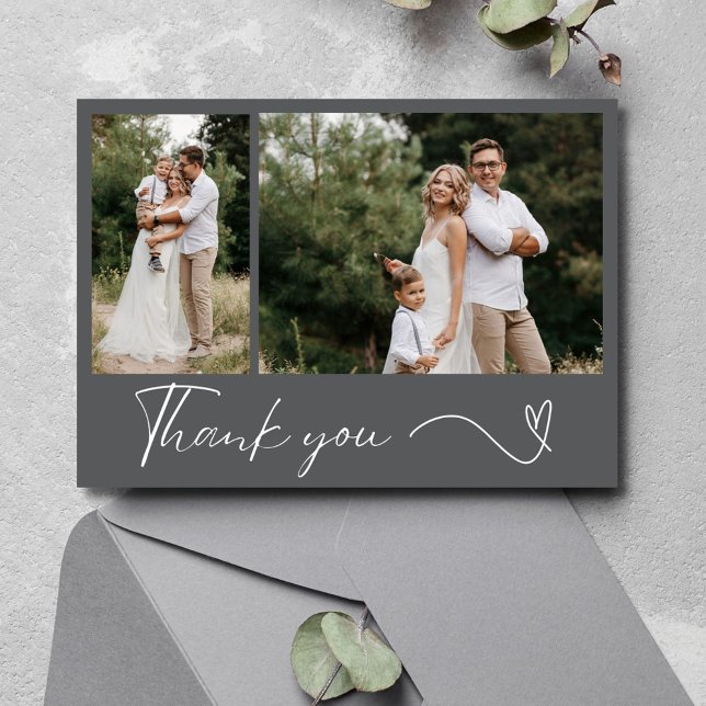 Cartões de agradecimentos de Casamento de Foto Mod (Modern 2 Photo Wedding Thank You Card)
