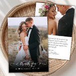 Cartões de agradecimentos de Casamento de Fotograf<br><div class="desc">Modern Boho Chic Calliografia Script Wedding 2 Foto Cartões de agradecimentos. modelo obrigado de na moda com uma foto vertical de cheio na frente com o texto "Obrigado" em uma escrita de letras de estilo tipografia swash tail em branco sobre a imagem. Um pequeno motif amoroso entre o nome da...</div>
