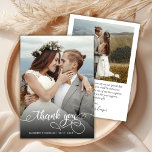 Cartões de agradecimentos de Casamento de Fotos do<br><div class="desc">Cartões de agradecimentos Fotográfico de Casamento do Script de Caligrafia Moderno Boho. modelo obrigado de na moda com uma foto vertical de cheio na frente com o texto "Obrigado" em uma escrita de letras de estilo tipografia swash tail em branco sobre a imagem. Placa de dois lados com 2 fotos....</div>