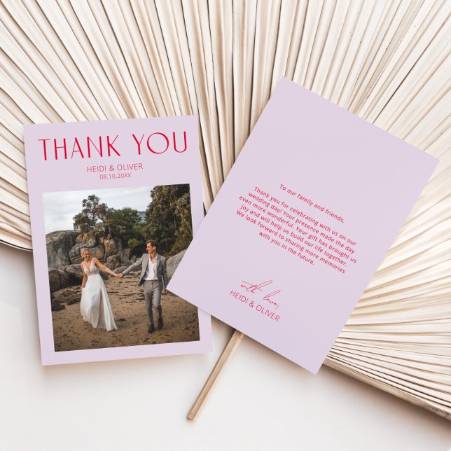 Cartões de agradecimentos de Casamento de Fotos Ma (Modern Purple Magenta Photo Wedding Thank You Card)