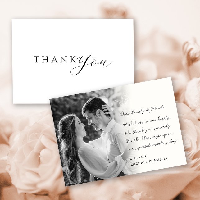 Cartões de agradecimentos de Casamento de Fotos Pr (elegant black and whtie wedding thank you card)
