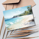 Cartões de agradecimentos de Casamento de Praia de<br><div class="desc">Compartilhe sua gratidão com o encanto costeiro usando este Cartões de agradecimentos de Casamento de Praia de Watercolor. A frente apresenta um sereno design de praia de aquarela, evocando a tranquilidade e romance de sua celebração à beira-mar. A parte de trás oferece espaço para sua mensagem personalizada de obrigado-você, fazer-a...</div>