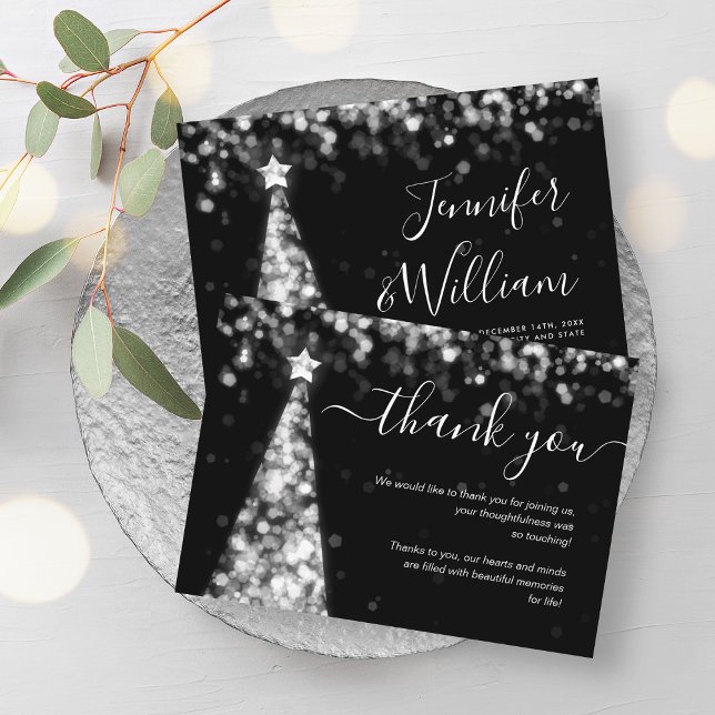 Cartões de agradecimentos de Casamento de Prata de (Festive Xmas Tree Silver Wedding Thank You Card)