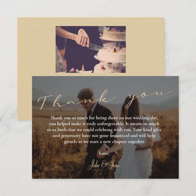 Cartões de agradecimentos de Casamento de Script,  (Frente/Verso)