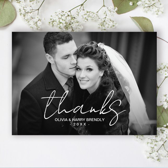 Cartões de agradecimentos de Casamento de Script c (Stylishly Personalize With Your Custom Photo, Names & Date.
Thank You Message on Reverse Side.)