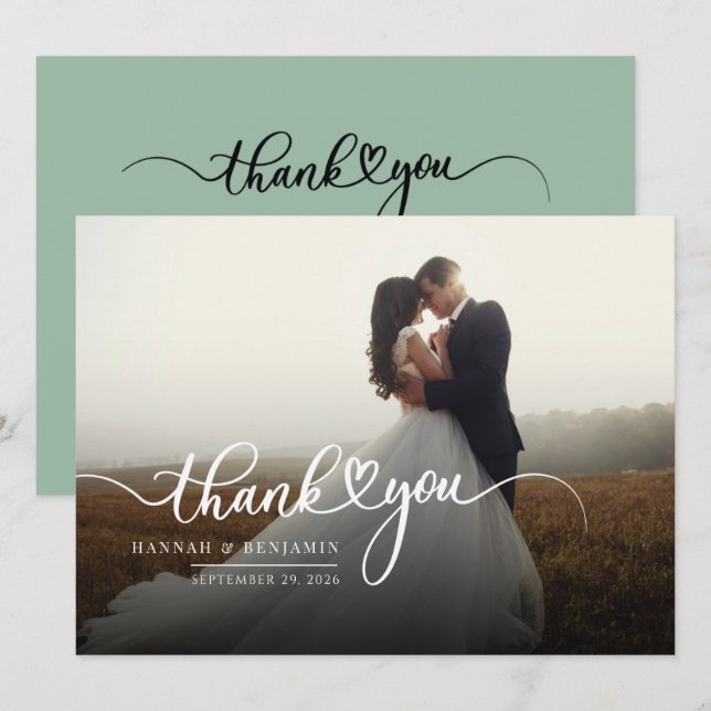 Cartões de agradecimentos de Casamento de Script d (Frente/Verso)