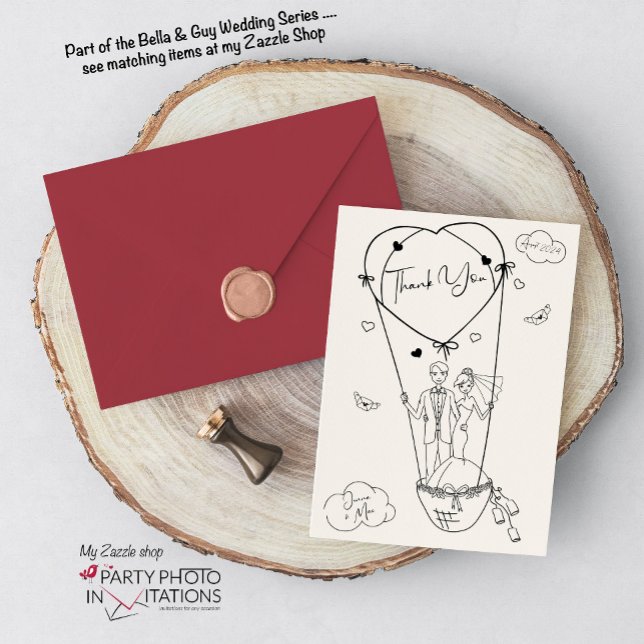 Cartões de agradecimentos de Casamento Desenhado M (Bella and Guy hand drawn thank you card)