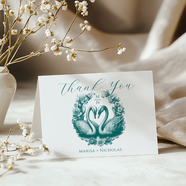 Cartões de agradecimentos de Casamento do Lago Tea (Elegant Teal Thank You Card)
