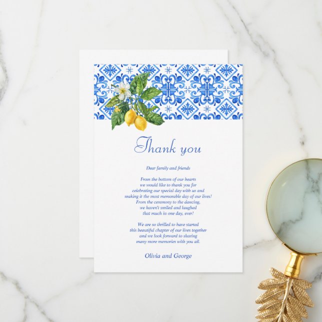 Cartões de agradecimentos de casamento dos azulejo (Frente/Verso In Situ)