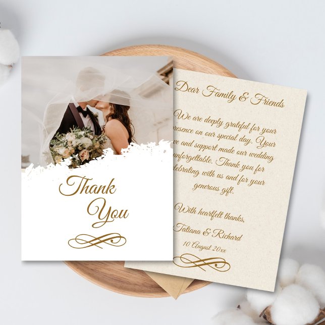 Cartões de agradecimentos De Casamento Dourado De  (elegant gold script wedding thank you card)