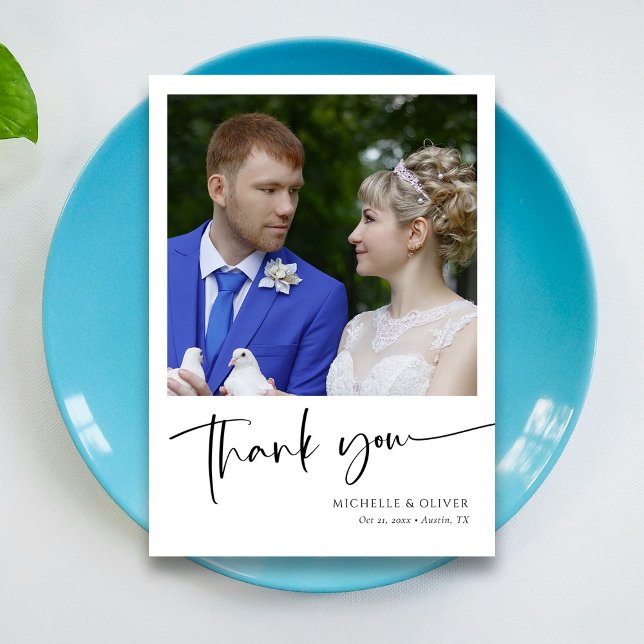 Cartões de agradecimentos de Casamento Elegante Pe (Zazzle Personalized Elegant Photo Wedding Thank You Card)