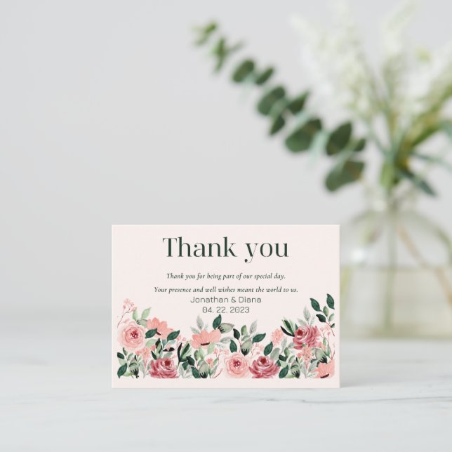 Cartões de agradecimentos de Casamento Floral (Em pé/Frente)