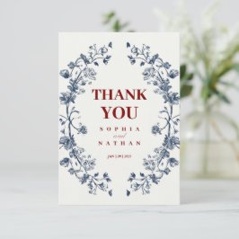 Cartões de agradecimentos de Casamento Floral Azul