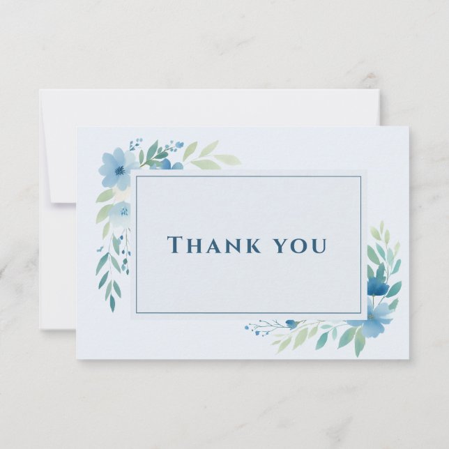 Cartões de agradecimentos de Casamento Floral Azul (Verso)