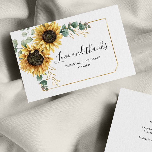 Cartões de agradecimentos de Casamento Floral de G (Floral Sunflower Eucalyptus Wedding Thank You Notecard)