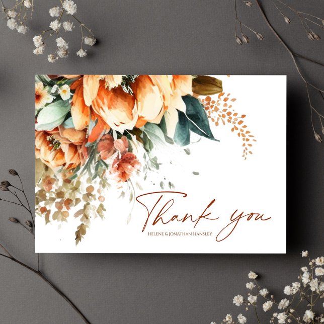 Cartões de agradecimentos de Casamento Floral Fall (Floral Fall Boho Wedding Thank You Card)