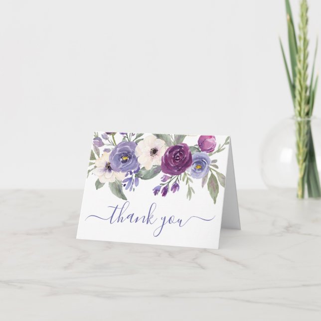 Cartões de agradecimentos de Casamento Floral Purp (Frente)