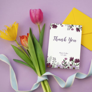 Cartões de agradecimentos de Casamento Floral Roxo