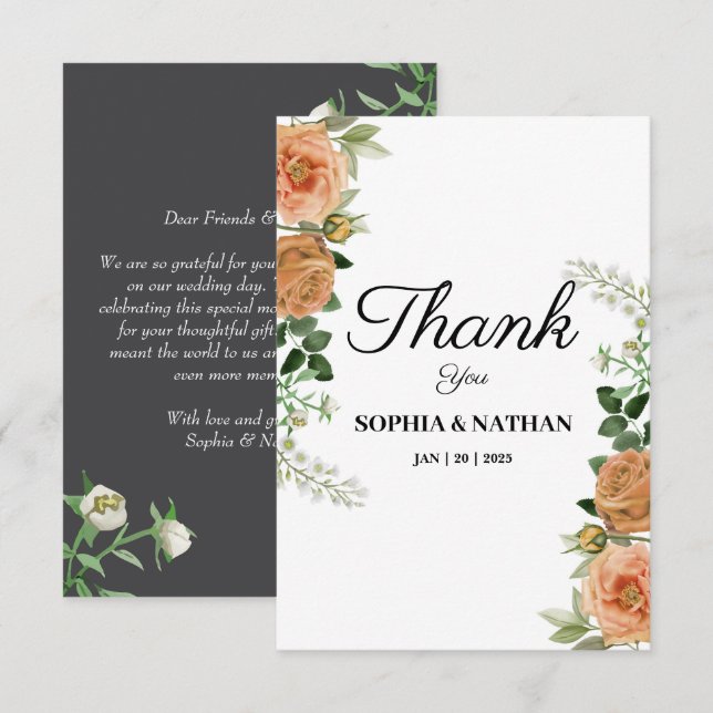 Cartões de agradecimentos de Casamento Floral Rust (Frente/Verso)