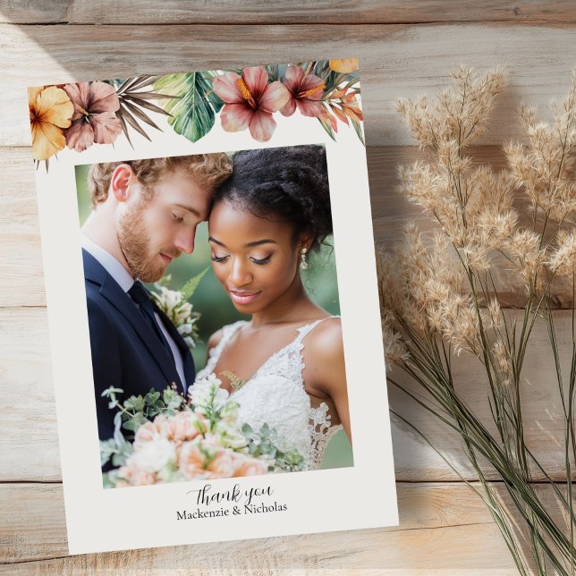 Cartões de agradecimentos de Casamento Floral Trop (tropical wedding thank you card)