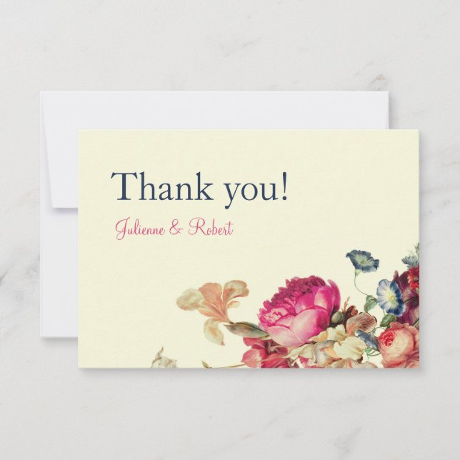 Cartões de agradecimentos de Casamento Floral Vint (Frente)