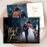 Cartões de agradecimentos de Casamento Fotográfico<br><div class="desc">Dourada Caligrafia Cartões de agradecimentos Boho, Elegante Moderno, Manuscrito Casado 2 Fotografia. modelo obrigado de na moda com uma foto vertical de cheio na frente com o texto "Obrigado" em uma mensagem de tipografia timítica, escrita com letra swash tail na imagem e uma foto do lado reverso e uma mensagem...</div>
