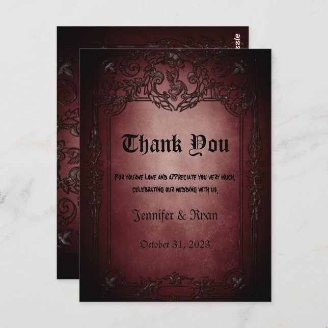 Cartões de agradecimentos de casamento Gothic Eleg (Frente/Verso)