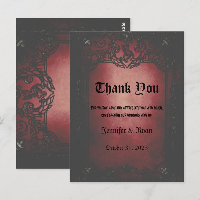 Cartões de agradecimentos de casamento Gothic Eleg (Frente/Verso)