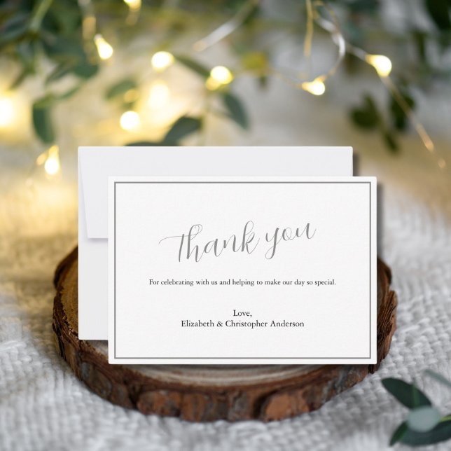 Cartões de agradecimentos de Casamento Negra de Pr (Silver Black Classic Traditional Formal Wedding thank you card)