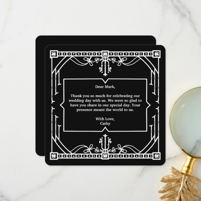 Cartões de agradecimentos de Casamento Negro (Frente/Verso In Situ)