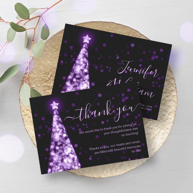 Cartões de agradecimentos de Casamento Púrpura de  (Festive Xmas Tree Purple Wedding Thank You Card)
