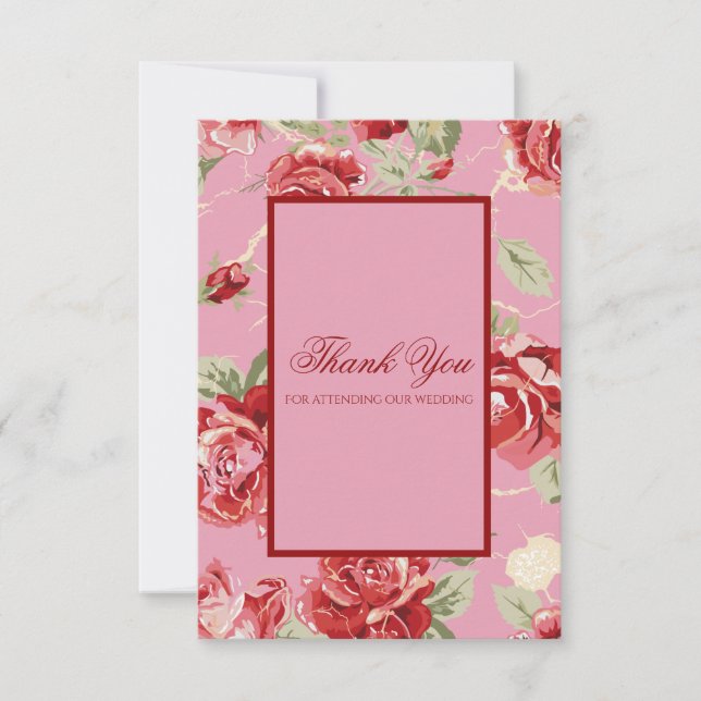 cartões de agradecimentos de casamento rosa (Frente)