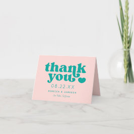 Cartões de agradecimentos de Casamento Rosa e Teal