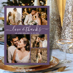 Cartões de agradecimentos De Casamento Roxo Da Col<br><div class="desc">Ortografia Elegante de Orçamento 5 Colagem de Fotos Mauve Purple Wedding Obrigado Cartão fino de barato baixo de orçamento personalizado. Obrigado de casamento moderno você modelo com cinco (5) fotos na frente e uma (1) foto na parte de trás. Na frente de um roteiro tipográfico "Amor e obrigados" em um...</div>