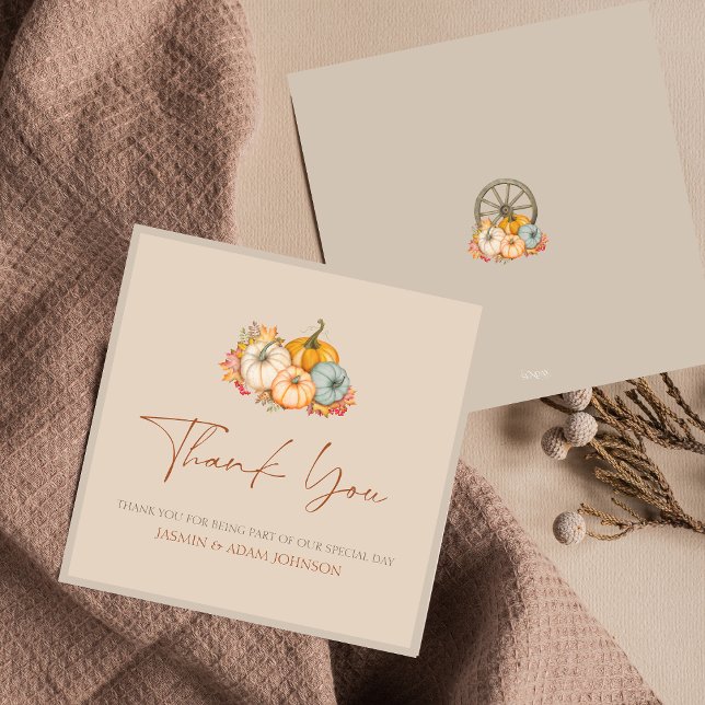 Cartões de agradecimentos de Casamento Rustic Fall (Rustic Autumn Fall Pumpkins Wedding Thank You Card)