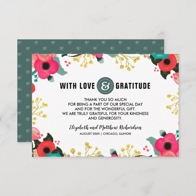 Cartões de agradecimentos de Casamento Teal Rosa F (Frente/Verso)